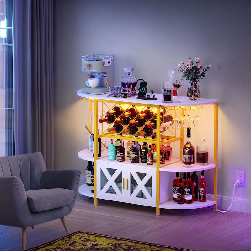 Moasis LED Wine Cabinet Storage Bar Table with Wine Rack and Holder