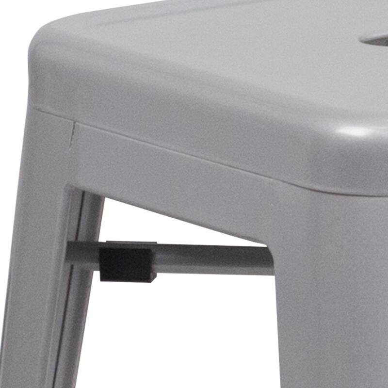 24" High Backless Metal Indoor-Outdoor Counter Height Stool w/Square Seat
