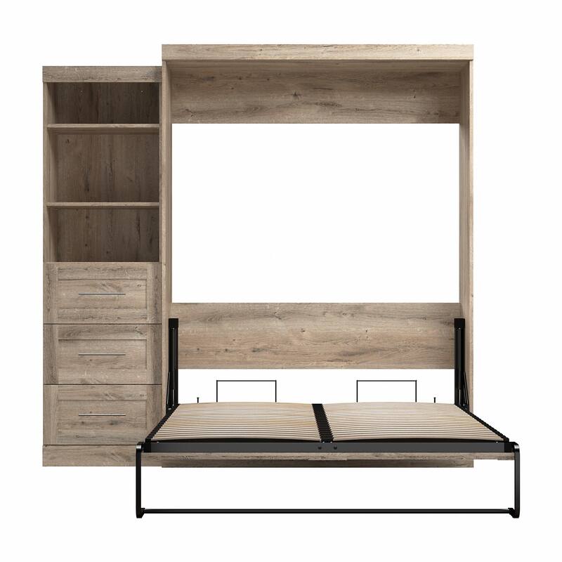 Bestar Pur Queen Murphy Bed with Shelving Unit and Drawers (90W)