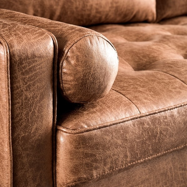 Shop Ovios High Back Couch Mid Century Spring Top Grain Leather Wood Legs Sofa Overstock 32076618