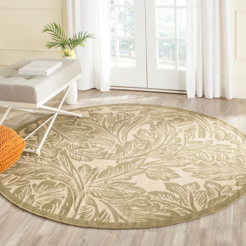 SAFAVIEH Courtyard Reineke Indoor/ Outdoor Waterproof Rug - 6'7" Round - Natural/Olive