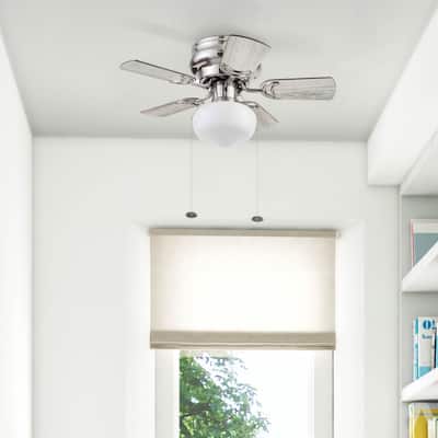 28" Prominence Home Hero Brushed Nickel Traditional Flush Mount Indoor LED Ceiling Fan with Light, Pull Chain