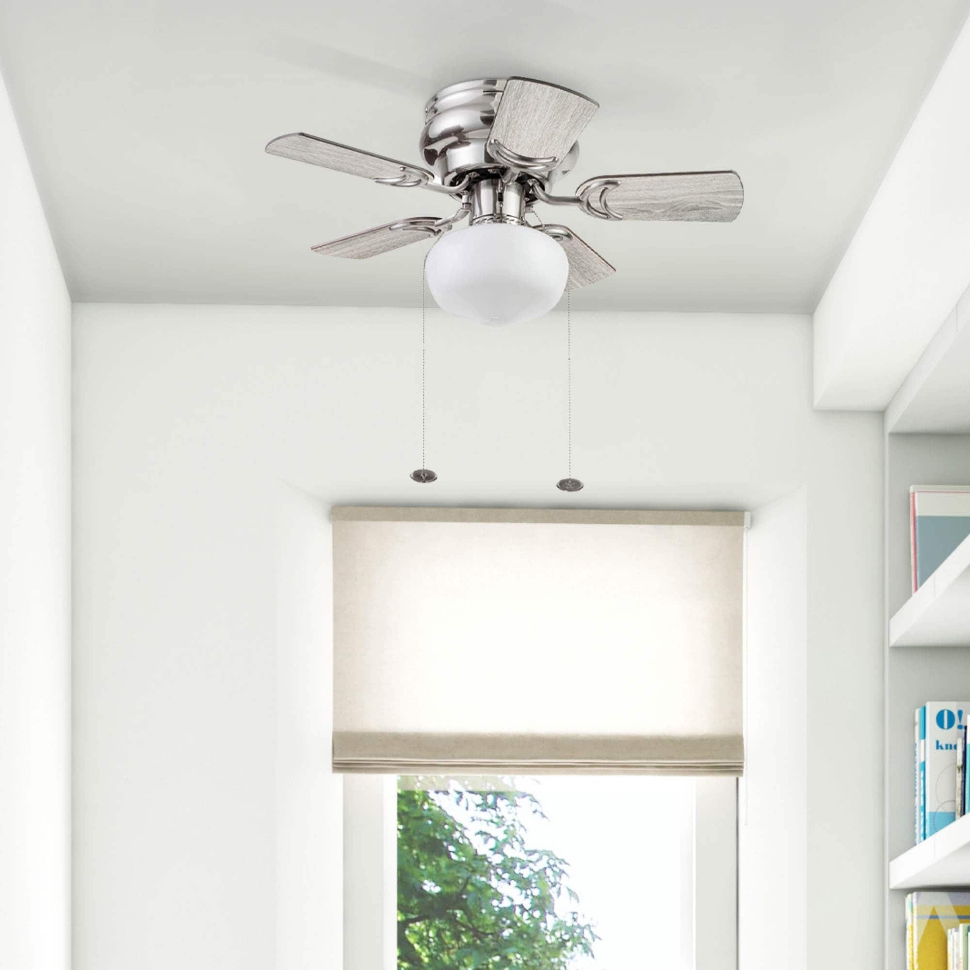 28" Prominence Home Hero Brushed Nickel Traditional Flush Mount Indoor LED Ceiling Fan with Light, Pull Chain