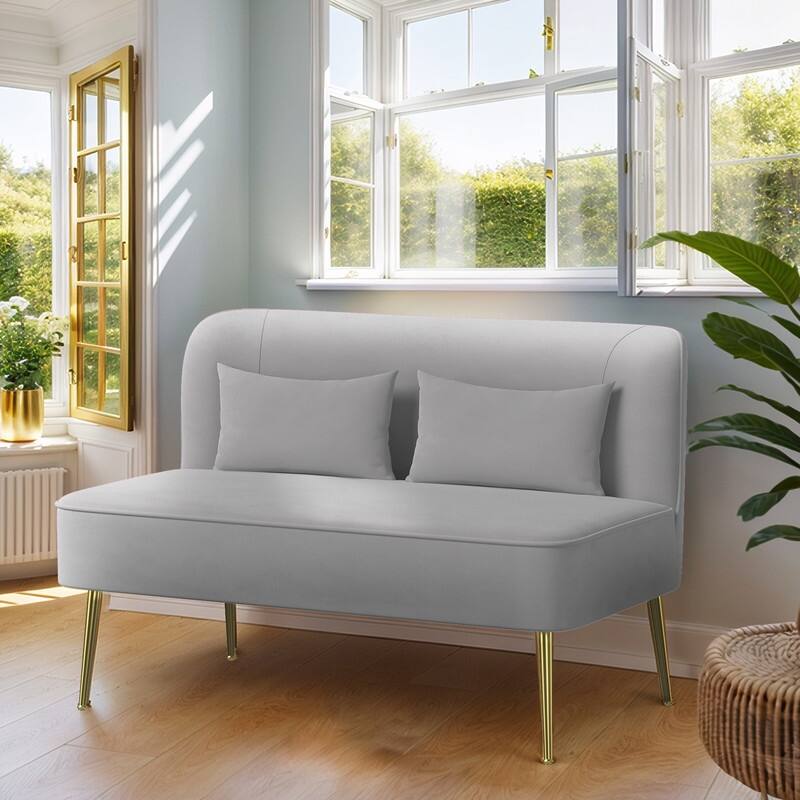 Velvet Upholstered Metal Legs Loveseat - Gray Velvet