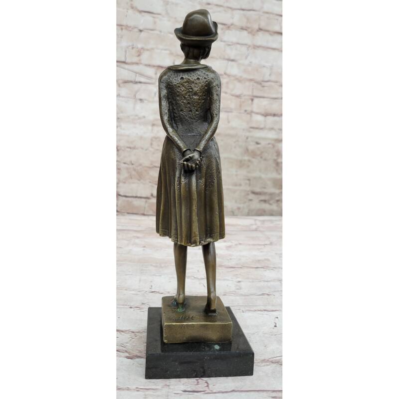 Art Deco Period Girl In Hat Bronze Statue Sculpture Figure 11.5 Inches X 3.5 Inches