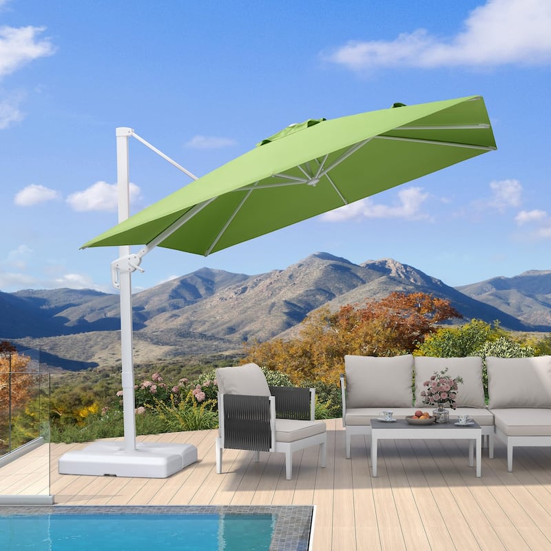 PURPLE LEAF 8 ft White Cantilever Patio Umbrella with 360 Degree Rotation With Base