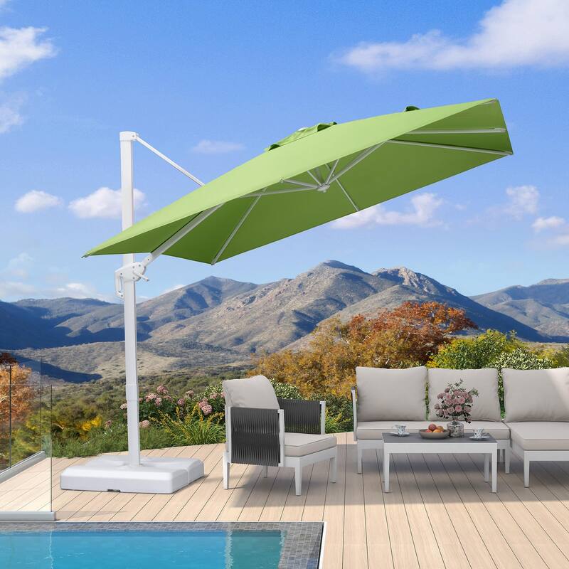 PURPLE LEAF 9 ft White Cantilever Patio Umbrella with 360 Degree Rotation With Base