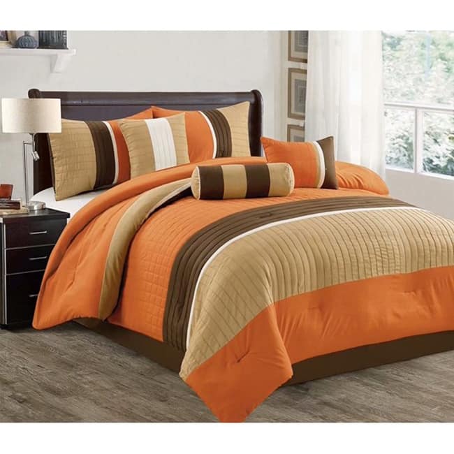 Shatex Bed In A Bag - 7 Piece Luxury Microfiber Striped Bedding Comforter Set - Oversized Bedroom Comforters