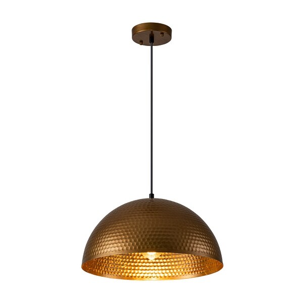 1 Light Industrial Farmhouse Oversized Pendant Gold Leaf Hammered Semi Sphere Dome Pendant Light for Kitchen Island On Sale Bed Bath Beyond 40115854