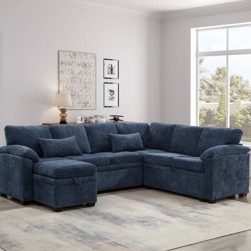 97" L-Shaped Corner Modular Sectional Sofa Couch with Storage Ottoman & 2 Pillows
