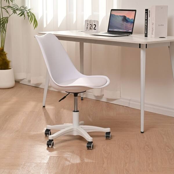 slide 2 of 11, Office Chair with Pu Leather Soft Cushion, Ergonomic Small Computer Desk Chair with Wheels, Armless Swivel Task Chair - N/A White PU