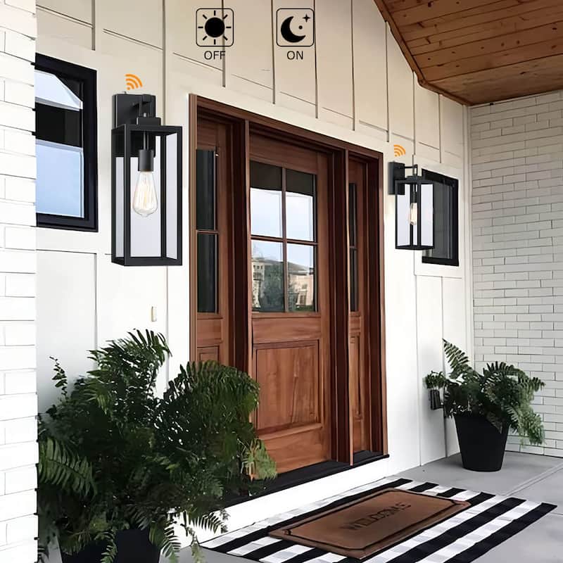 2-pack 1-Light 18 inch Matte Black Outdoor Wall Lantern with Clear Glass Shade(dusk to dawn could be chosen)