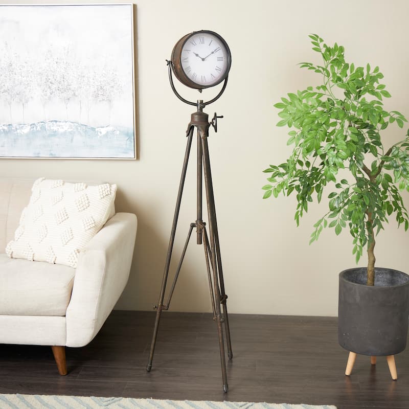 Metal Tall Tripod Clock - Black - Roche River Decor - 17"W x 17"L x 57"H
