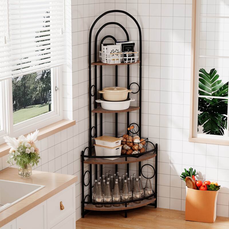 Modern 4 Tier Corner Bookcase, Plant Shelf with Metal Frame for Living Room Bedroom Office