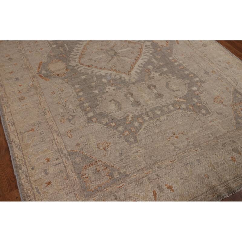 Vegetable Dye Oushak Turkish Rug Handmade Oriental Beige Wool Carpet - 5'11"x 8'8"