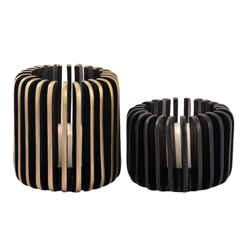 Atlas Louver Antiqued Bronze Metal Candleholder - 7 inch Tall