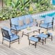 MAISON ARTS 6/7-Piece Patio Conversation Sets, Sofa Set with 2/4 x Single Chairs, 1 x 3-seater Sofa and Coffee Table/Ottomans - Set 1 - Baby Blue