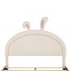 preview thumbnail 30 of 42, Velvet Upholstered Rabbit-Shape Princess Bed, Cute Platform Bed w2 Storage Stools & Headboard & Footboard for Kids