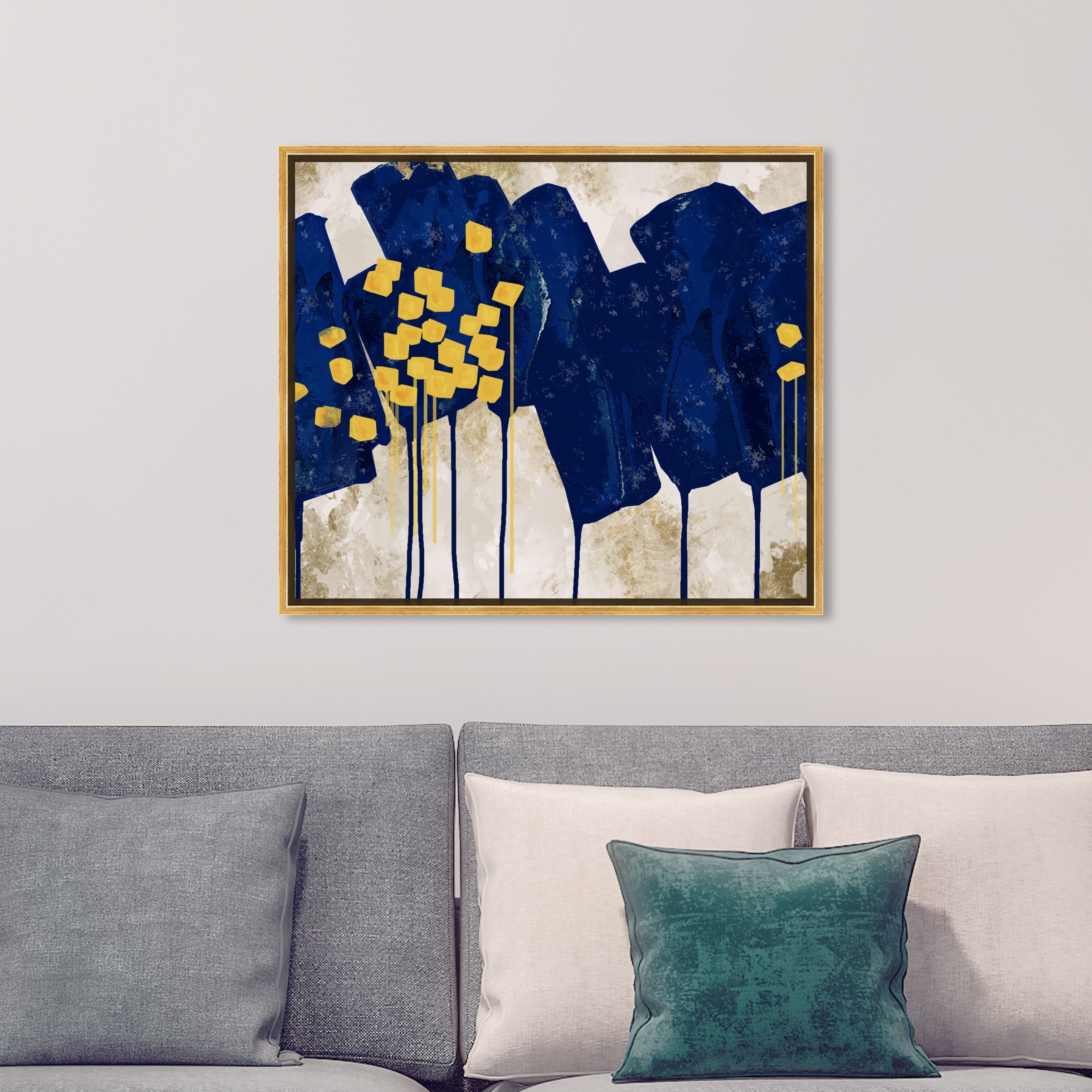 Oliver Gal 'Sapphire Movement' Abstract Wall Art Framed Canvas Print Paint  - Blue, Yellow - Bed Bath & Beyond - 31794671