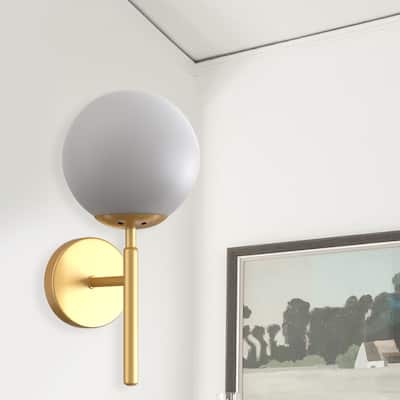 YANSUN 1-Light Gold Modern Mid-century Industrial Wall Sconce with Frosted White Globe Glass Shade for Bedroom Bathroom