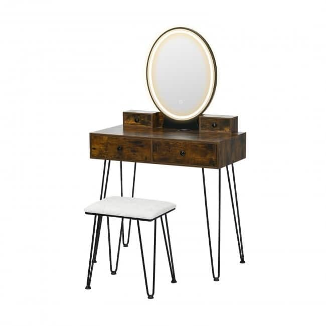 Vanity Table Set with 3-Color Lighted Dimmable Mirror - 31" x 16" x 53.5"