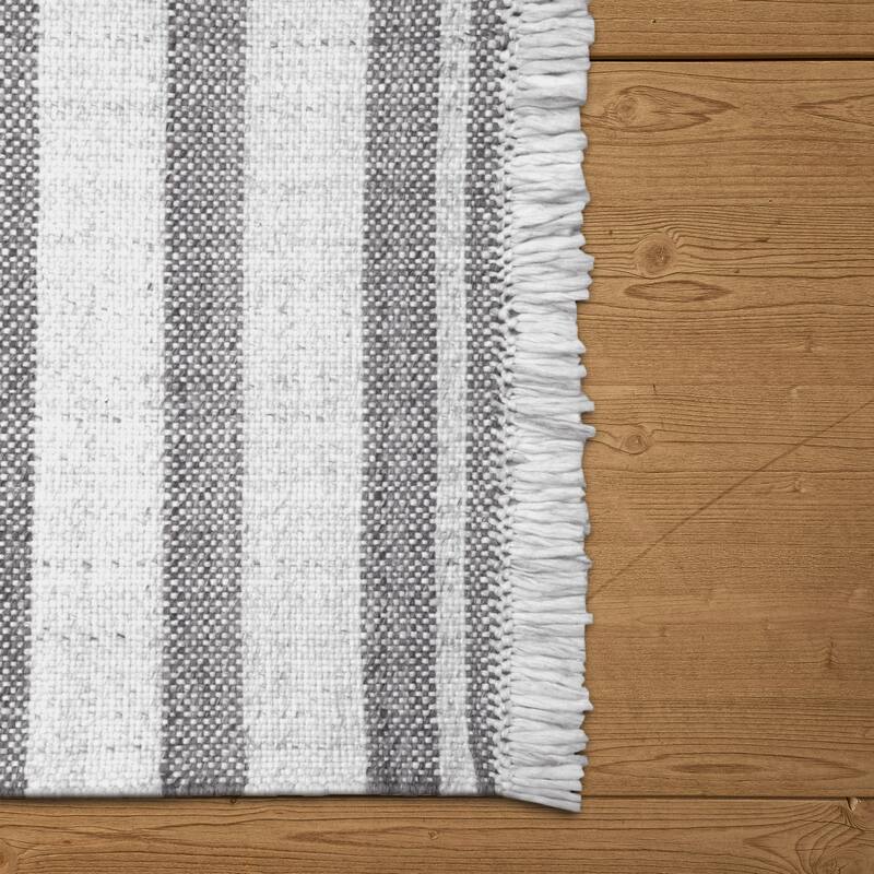 Sevita Cinder Gray Striped PET Yarn Indoor/Outdoor Area Rug