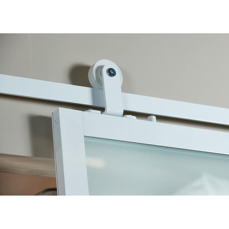 Pinecroft French Glass Barn Door Kit with White Frame and Frosted Glass 42" x 84"
