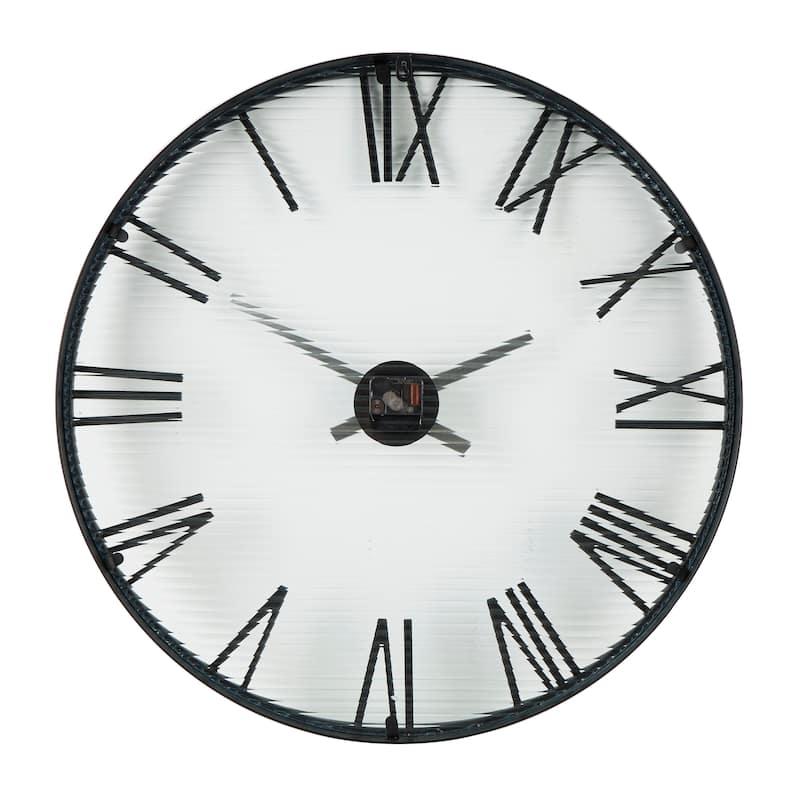Metal Wall Clock with Clear Glass Clock Face - Black - Roche River Decor - 2"W x 28"L x 28"H