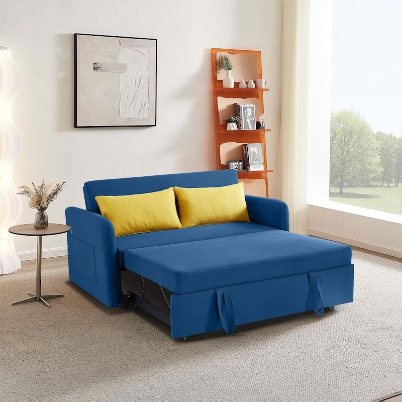 Aukfa Sofa Bed Pull Out Couch Convertible Loveseat Sleeper Sofa Couch - Blue