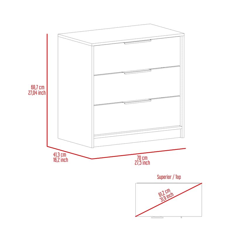 TUHOME Kaia 27-inch Wide Contemporary 3 Drawer Dresser