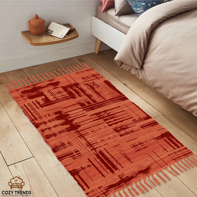 Authentic Hand-Woven Indian Cotton Rug 24''x36'' - Washable, Reversible, and Timelessly Stylish - 2'x3'