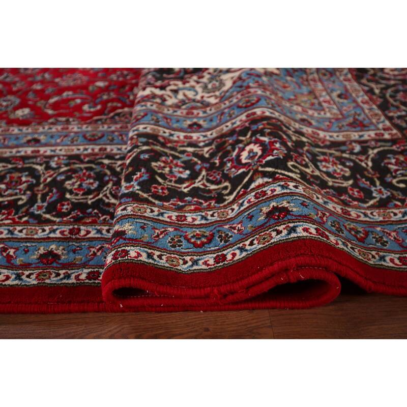 Traditional / Floral Red Kashan Turkish Rug Machine-Made Carpet - 9'7" x 12'11"