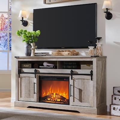Farmhouse Fireplace TV Stand, Entertainment Center w/ Arched Door