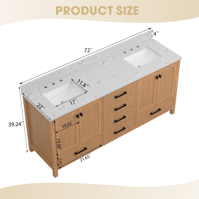 60 inch Solid Wood Freestanding Bath Vanity Engineered Countertop Undermount Rectangular Ceramic Sink - 72 inch