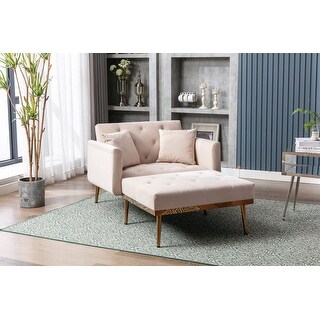 Modern Chaise Lounge Chair Sofa Beige Tufted Accent Recliner Curved ...