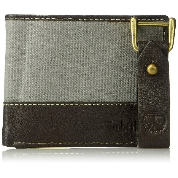 Timberland Mens Canvas and Leather Bifold Wallet with Leather Key Fob Set - One Size