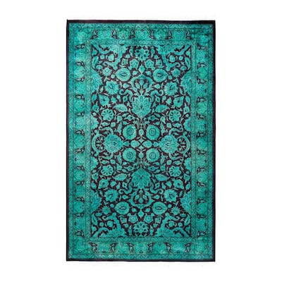 Overton Hand Knotted Wool Vintage Inspired Modern Contemporary Overdyed Green Area Rug - 3' 1" x 5' 1"
