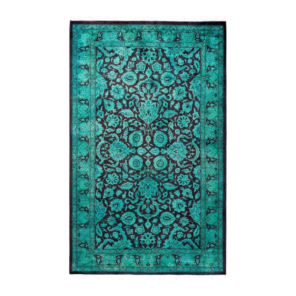 Overton Hand Knotted Wool Vintage Inspired Modern Contemporary Overdyed Green Area Rug - 3' 1" x 5' 1"