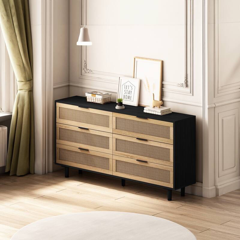 59.06" 6-Drawers Rattan Storage Cabinet Rattan Drawer