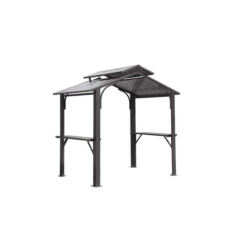 8×5FT Hardtop Grill Gazebo, Outdoor BBQ Gazebo w/Galvanized Steel Double Roof - Grey