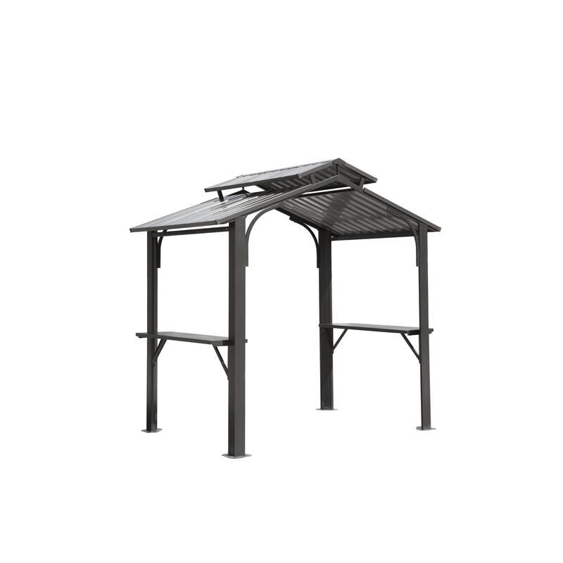 GDFStudio - Terry Outdoor BBQ Grill Gazebo with Hardtop Roof and Shelves, Aluminum Frame Patio Canopy - 8×5FT - Grey+Aluminum