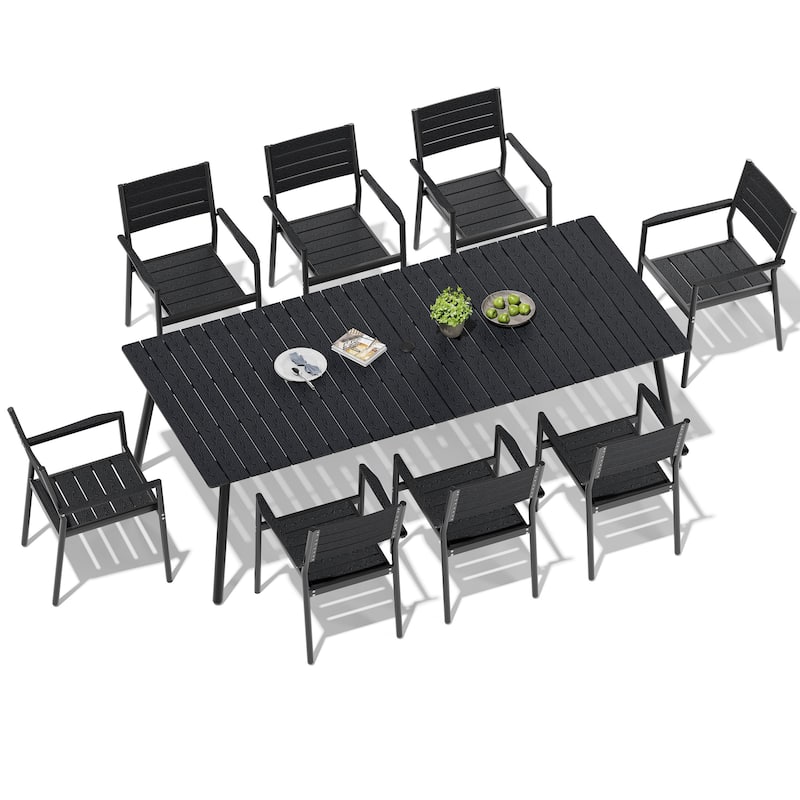9-Piece Aluminum Outdoor Patio Dining Set with Umbrella Hole and Stackable Chairs