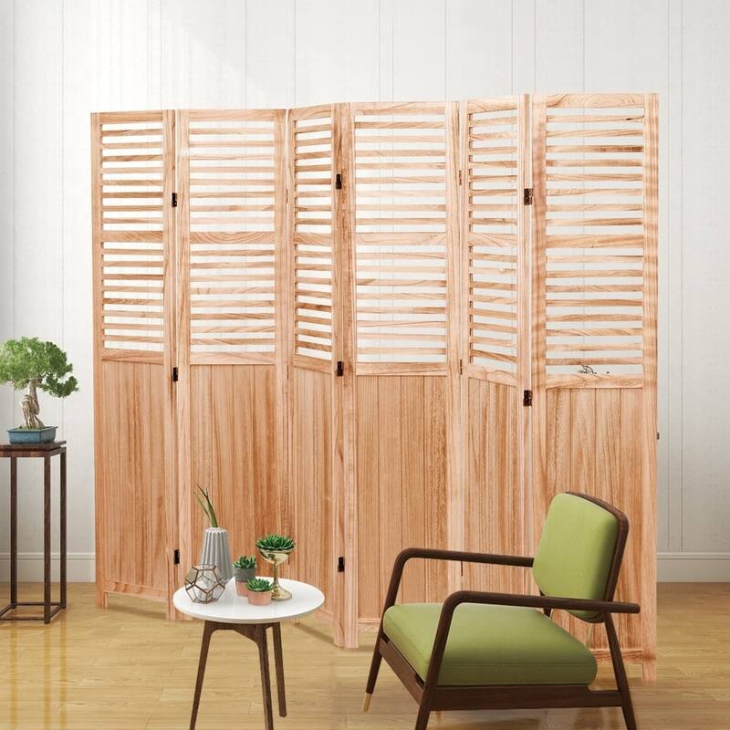 4/6 - Panel Solid Wood Folding Room Divider, Natural