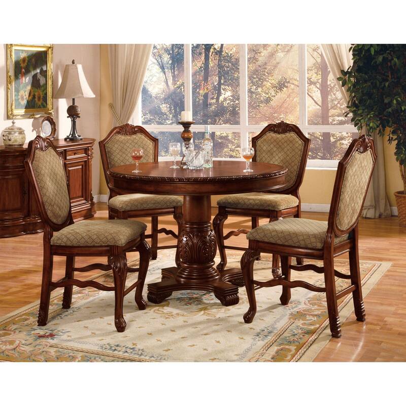 Beige and Cherry Solid Back Counter Height Stools (Set of 2) - Brown