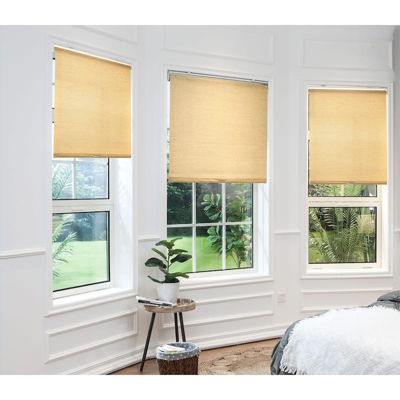 Natural Woven Cane Paper Window Blinds for Home, Pull Down Roller Shade - 33x72" - Wicker