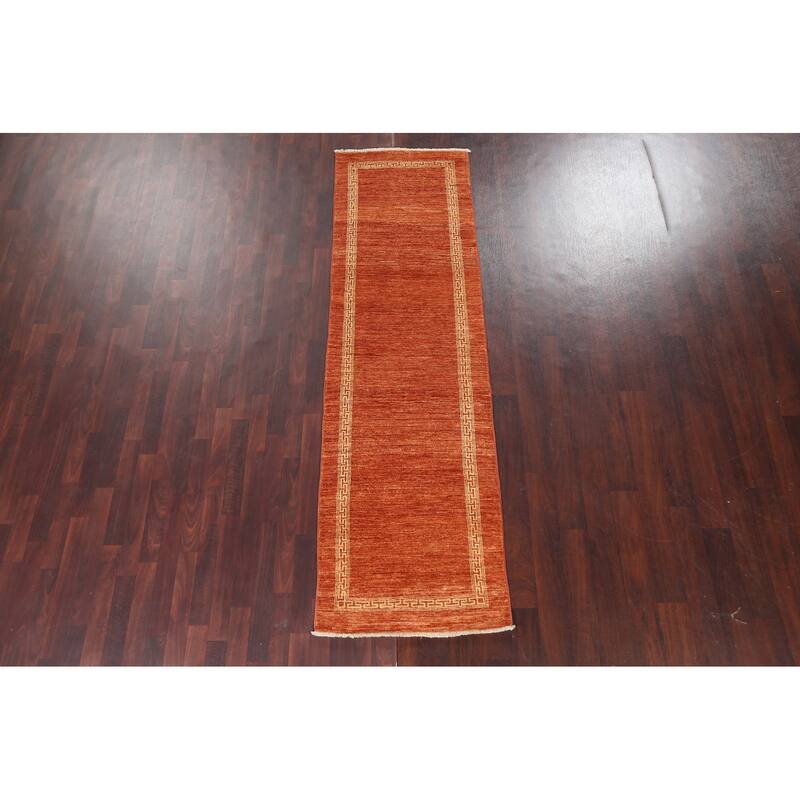 Orange Gabbeh Kashkoli Runner Rug Hand-knotted Oriental Wool Carpet - 2'7" x 9'0"