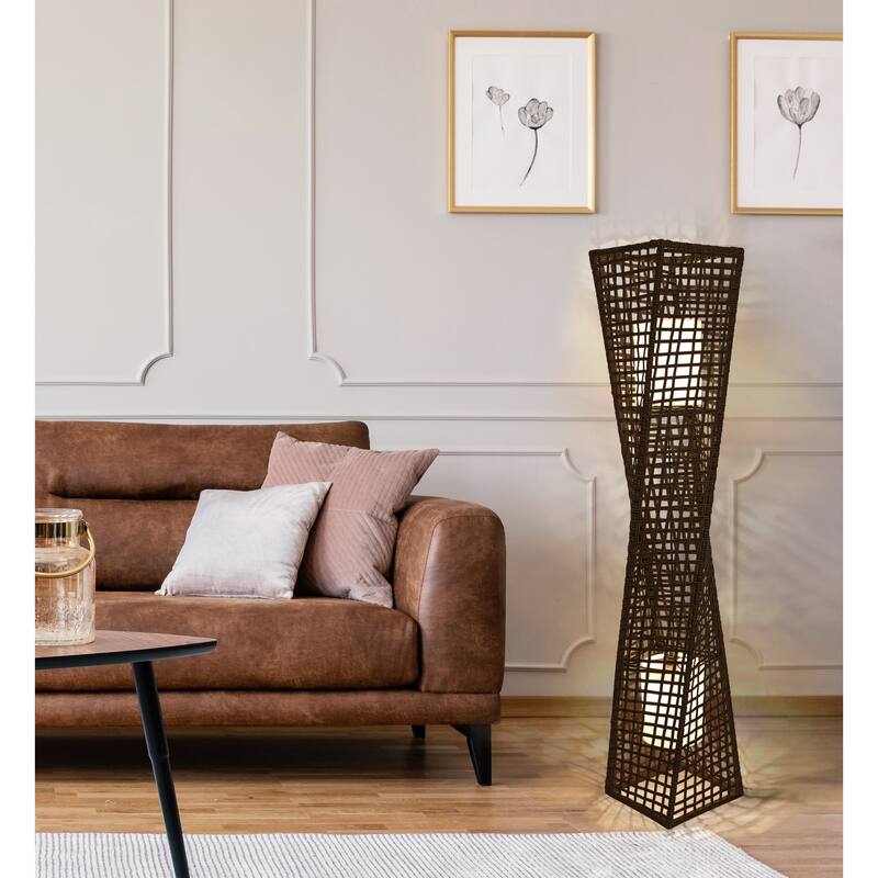 Phuket 51" 2-light Handcrafted Rattan Floor Lamp,dark Brown - 51