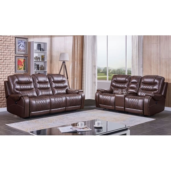 Phoenix Motion Group Leather Reclining Sofa and Loveseat, Brown Bed