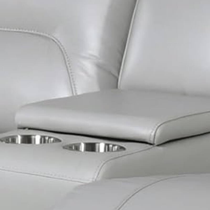 Teren Power Recliner Loveseat, 63 Inch, Gray Grain Leather, Cuphoders