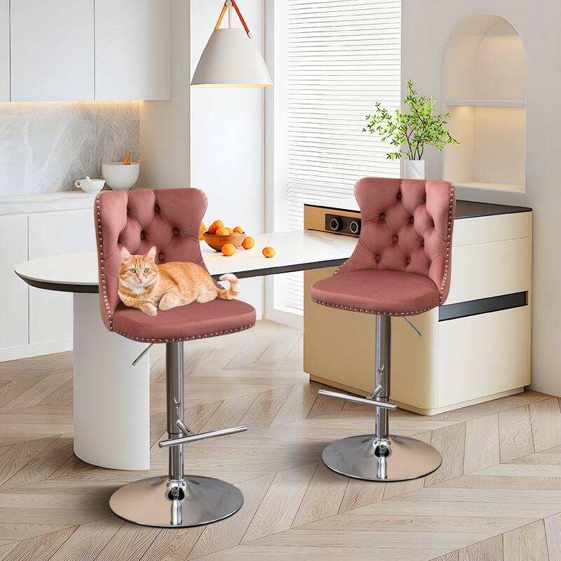 Swivel Foam Barstools Adjusatble Seat Set of 2 - Pink